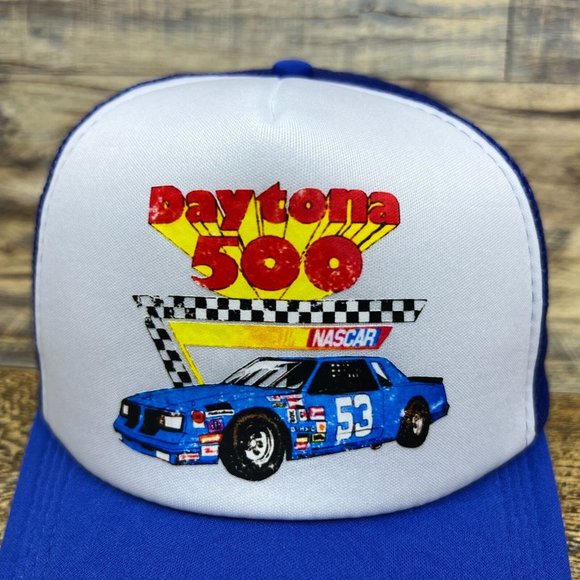 Daytona 500 Mens Trucker Hat Blue Snapback NASCAR Indianapolis Speedway Ball Cap - Picture 3 of 8